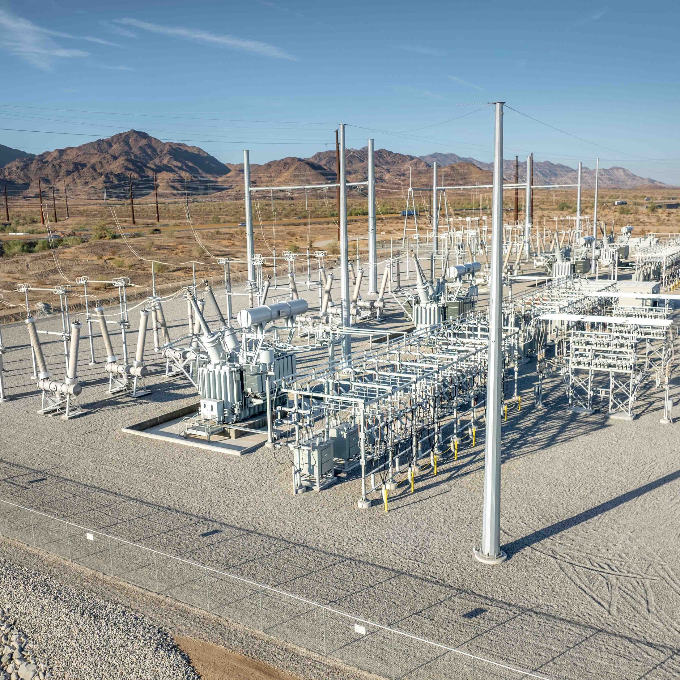 High-voltage electrical substation at Intersect Power's Oberon project